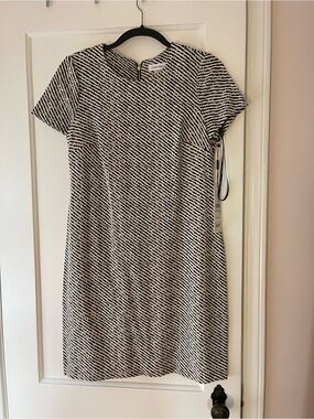 Calvin Klein Black and White Diagonal-Striped Shift Dress